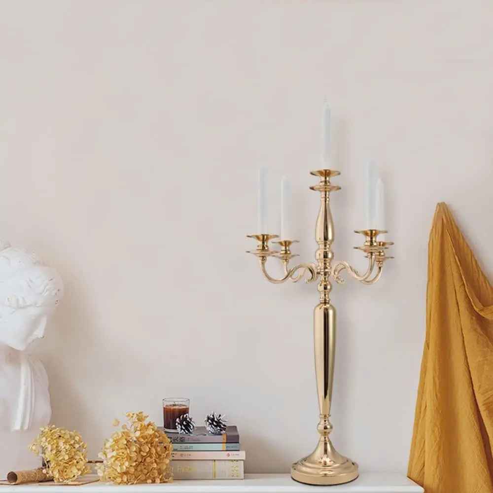 Vincigant 5 Arm Gold Metal Candelabra Candle Holder For Table Centerpieces