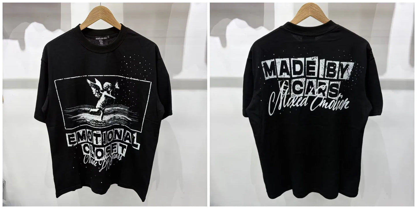 Mixed Emotion Rhinestone Cartoon Print Cotton T Shirt Men Women