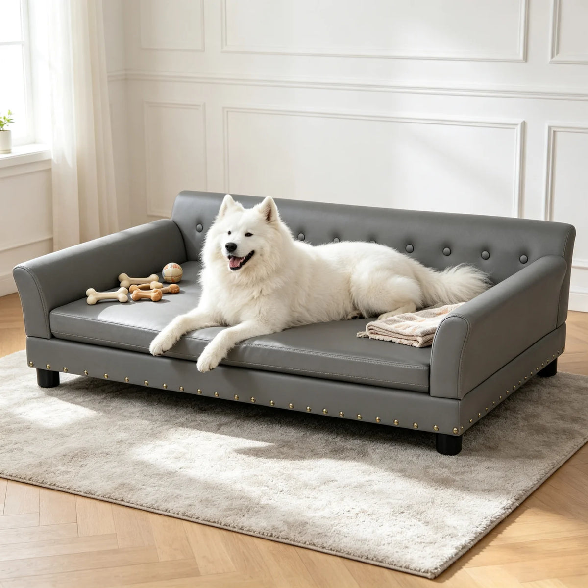 BINGOPAW Microfiber Leather Elevated Dog Sofa For Medium Large Pets