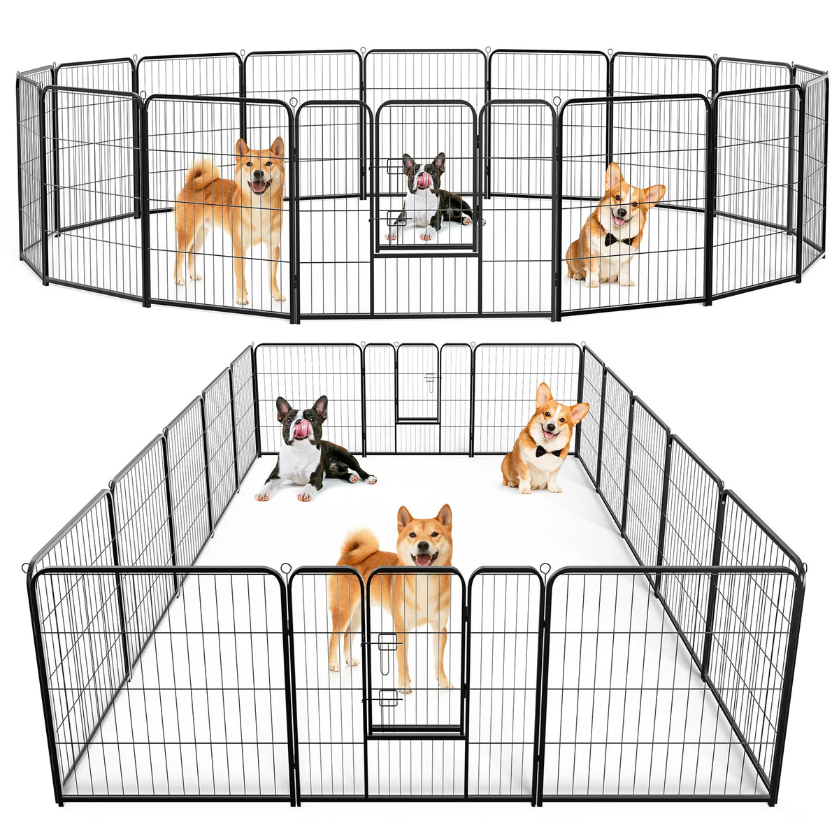 JHK 16 Panels Metal Dog Playpen Fence For Indoor Outdoor Use