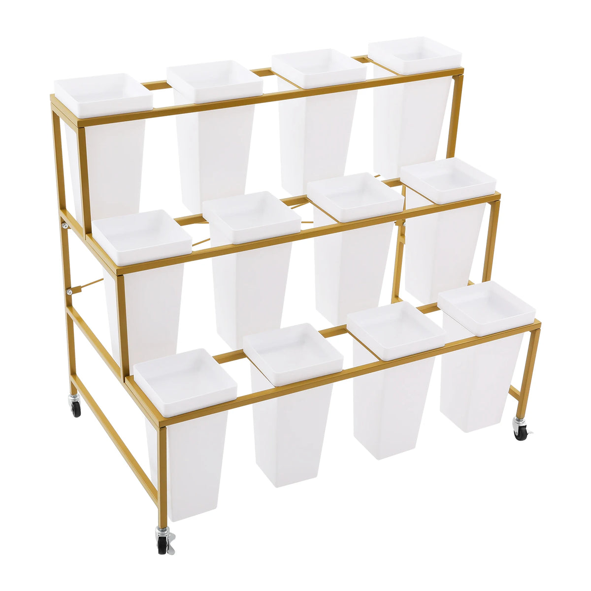 3 Tier Metal Flower Display Cart With 12 Buckets and Wheels