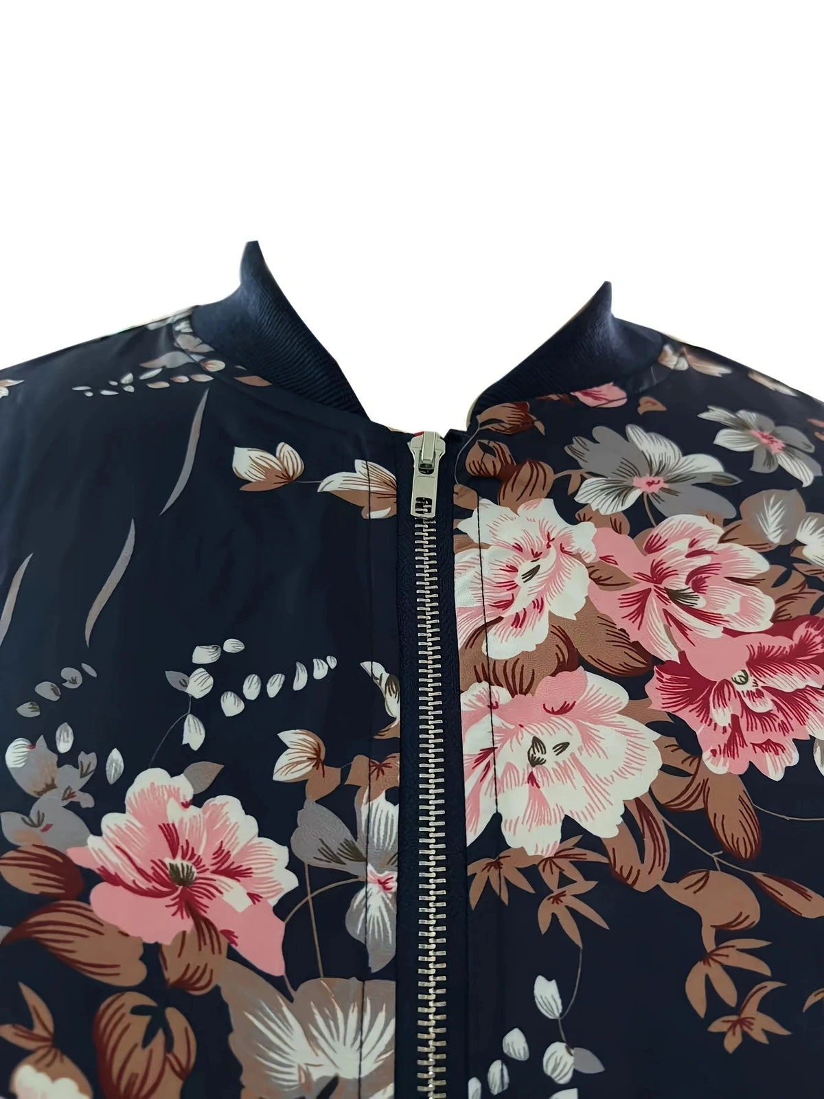 Womens Floral Print Baseball Jacket Zipper Casual Polyester Coat