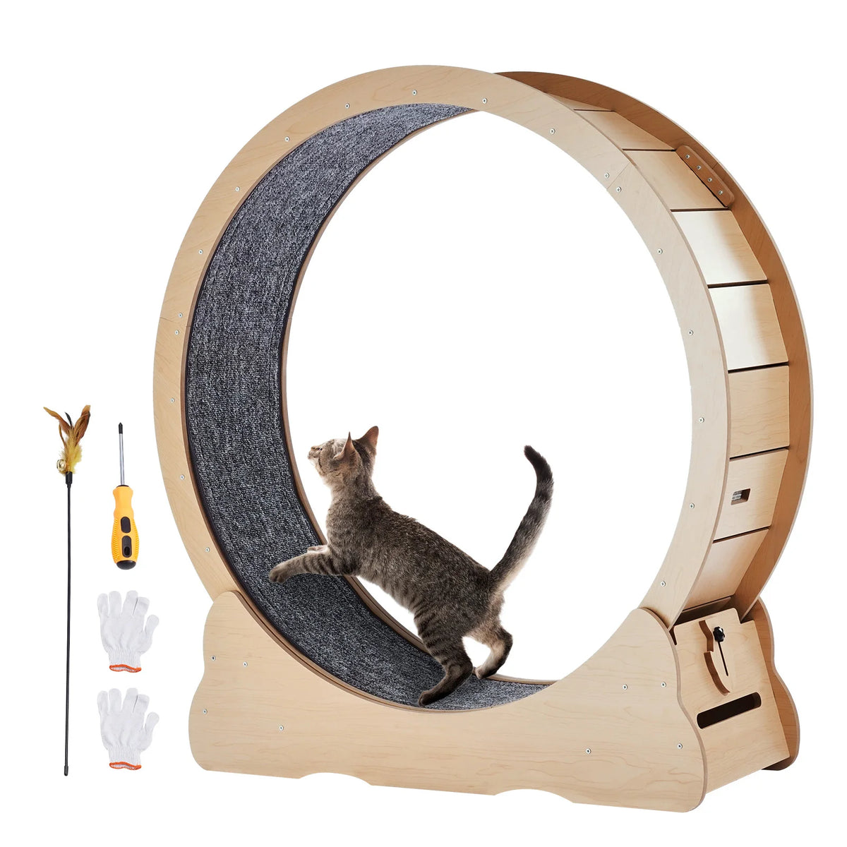 LARGE Wooden Cat Exercise Wheel Treadmill With Detachable Carpet