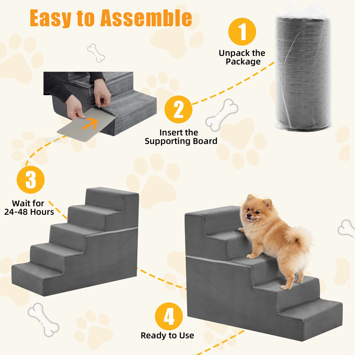 Jhk 3 To 5 Step Right Angled Foam Dog Stairs Ramp For Small Dogs