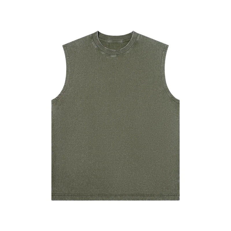 Pure Cotton Sleeveless Vest For Men Retro Washed Distressed Style