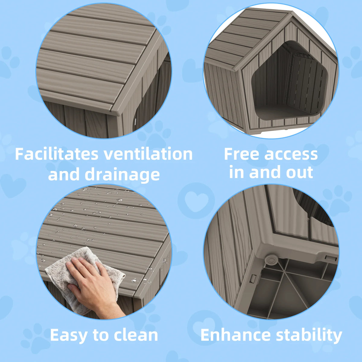 Waterproof Gable Roof Plastic Pet House For Outdoor Use