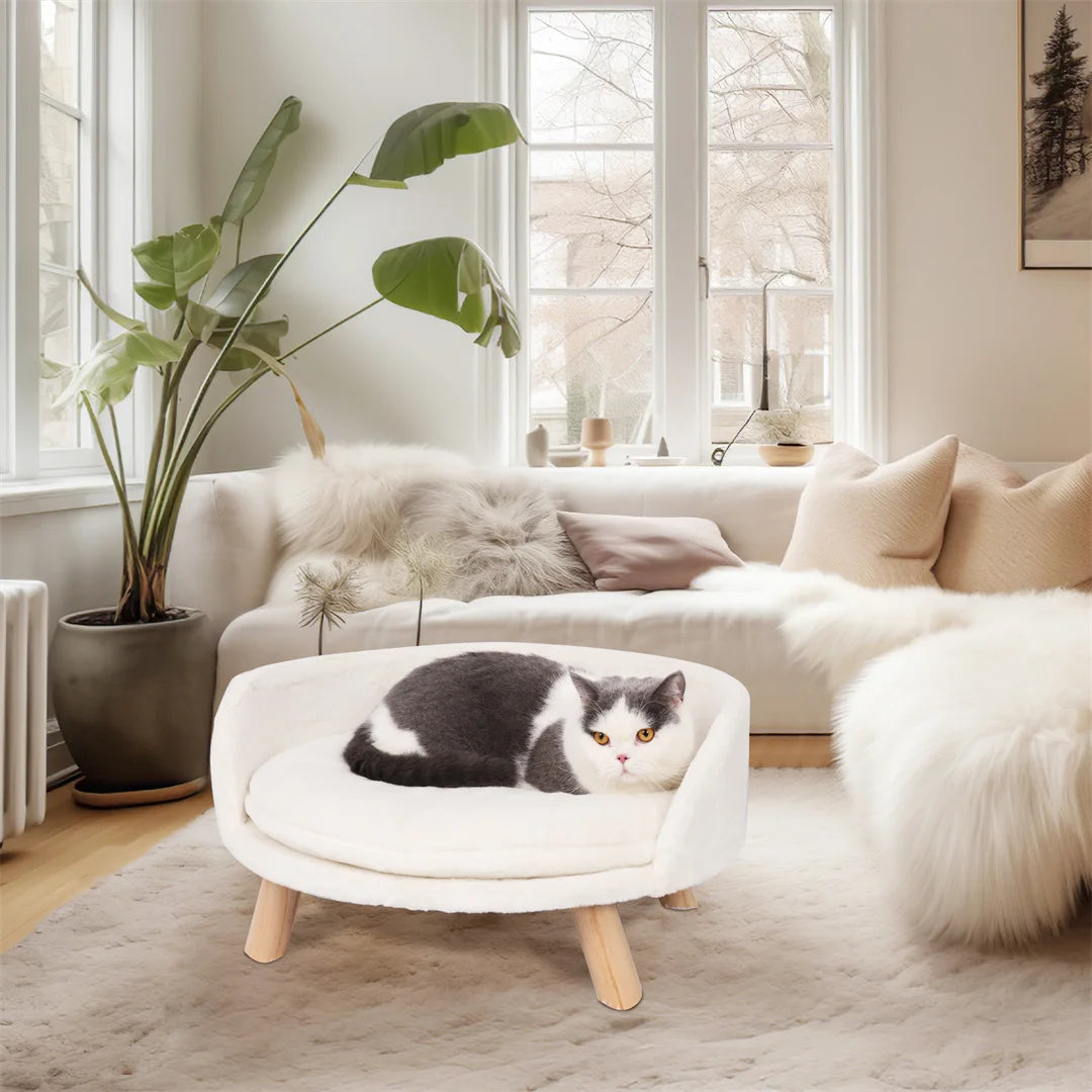 BINGOPAW Luxury Plush Cat Bed Nesting Chair With Wood Legs Waterproof Cushion