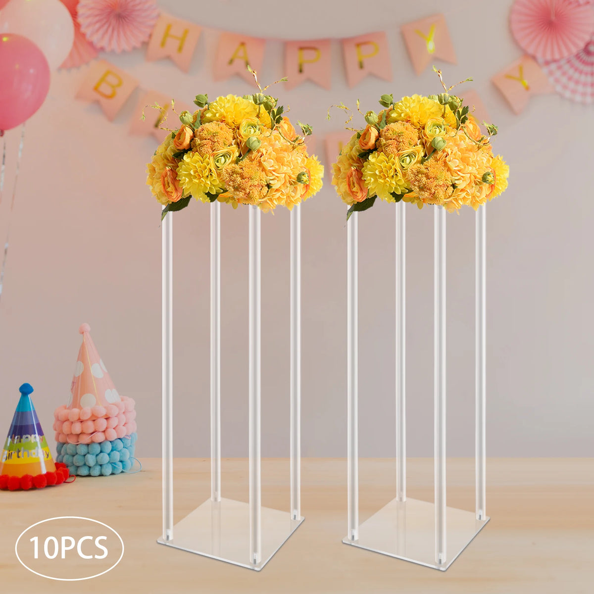 Clear 10Pcs Acrylic Wedding Flower Stand Geometric Column Rack