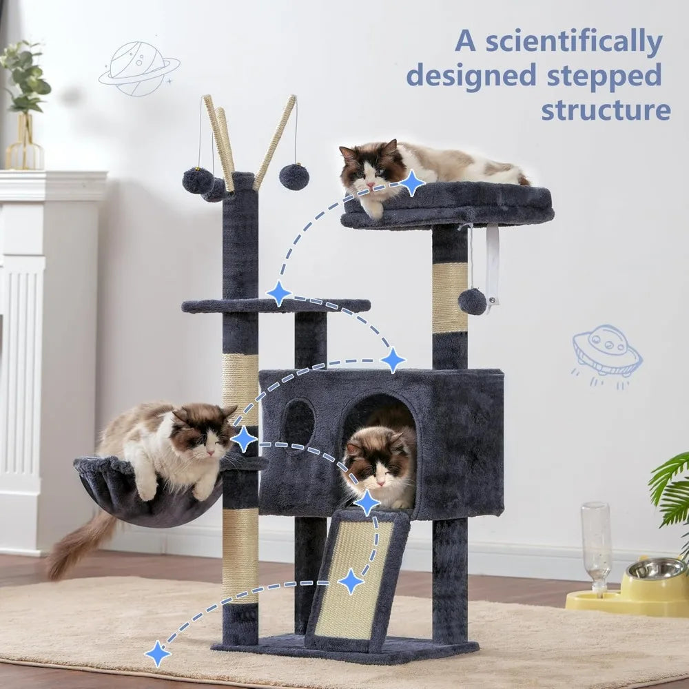 Nbvcx 41 Inch Cat Tree Tower With Hammock And Scratching Posts