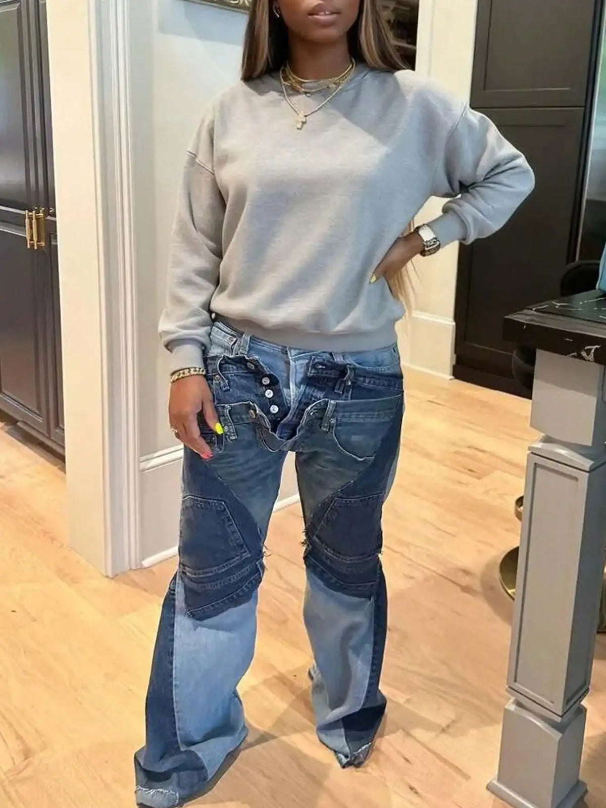 GLOURI Women Deconstructed High Waist Flare Denim Jeans