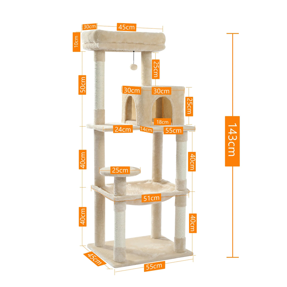 PAWZ Road 5 Level Cat Tree With Hammock And Sisal Posts