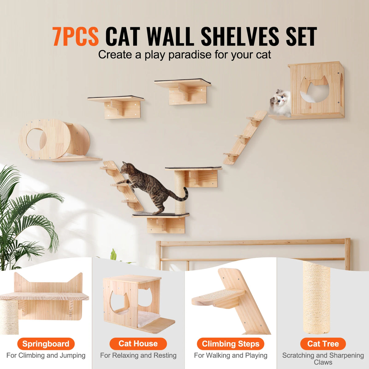 Succebuy Wall Mounted Cat Shelves Perches With Jumping Boards