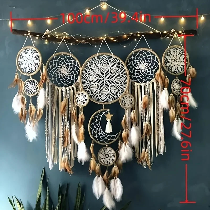 Large Bohemian Handcrafted Dream Catcher With Moon And Sun