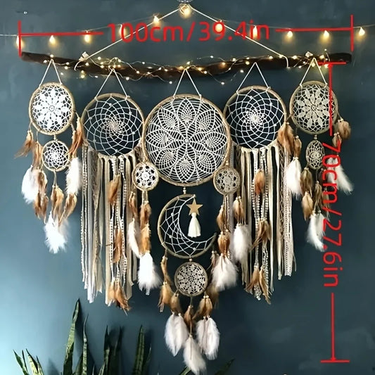 Large Bohemian Handcrafted Dream Catcher With Moon And Sun